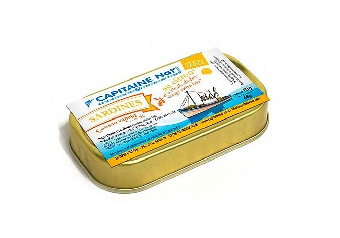Sardines à l’huile d’olive bio et citron bio - Format 1/10 - Capitaine Nat Sardines à l’huile d’olive bio et citron bio - Format 1/10 - Capitaine Nat